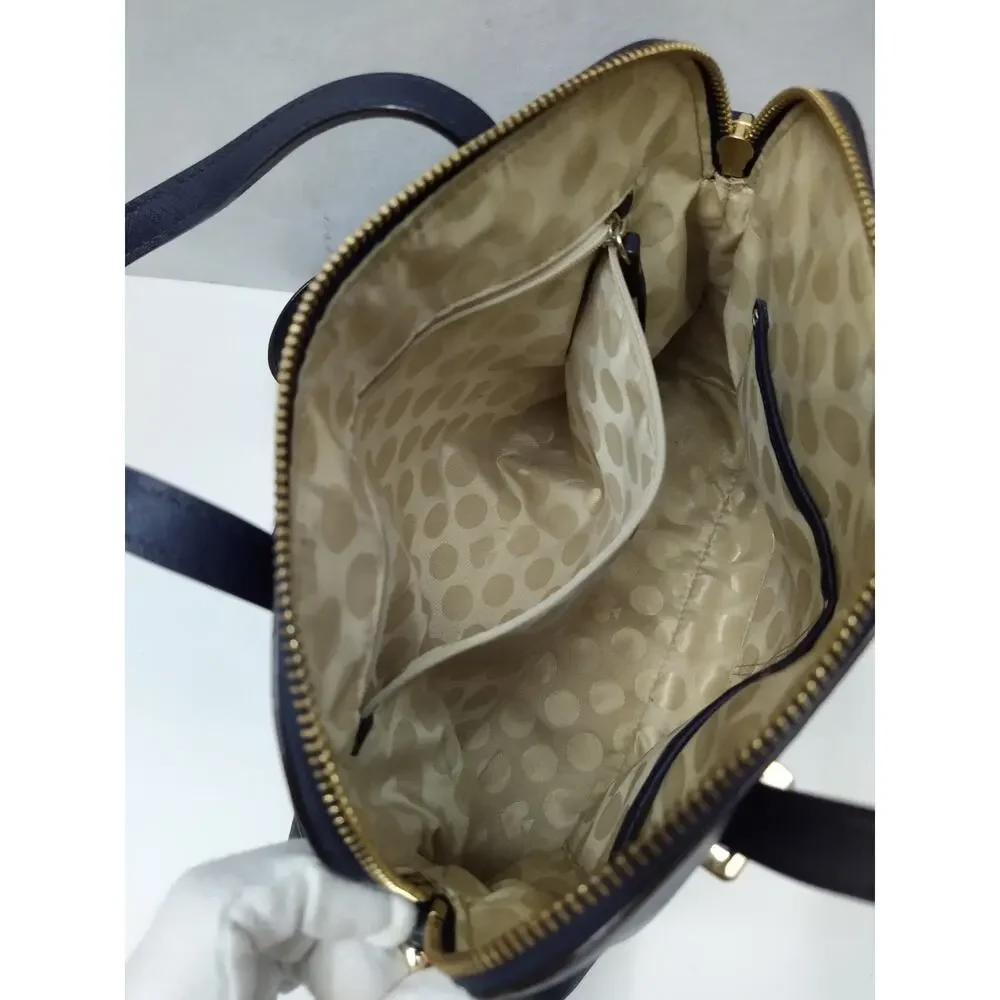 Kate Spade New York Midnight Blue Leather Double Handles Zipper Satchel Bag
